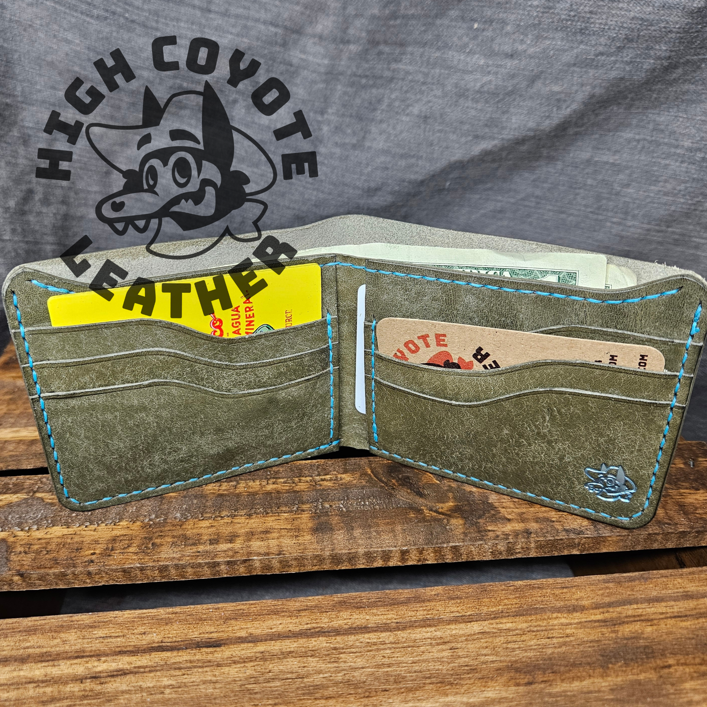Pueblo Grey w/ Teal Stitching Deluxe Leather Bifold