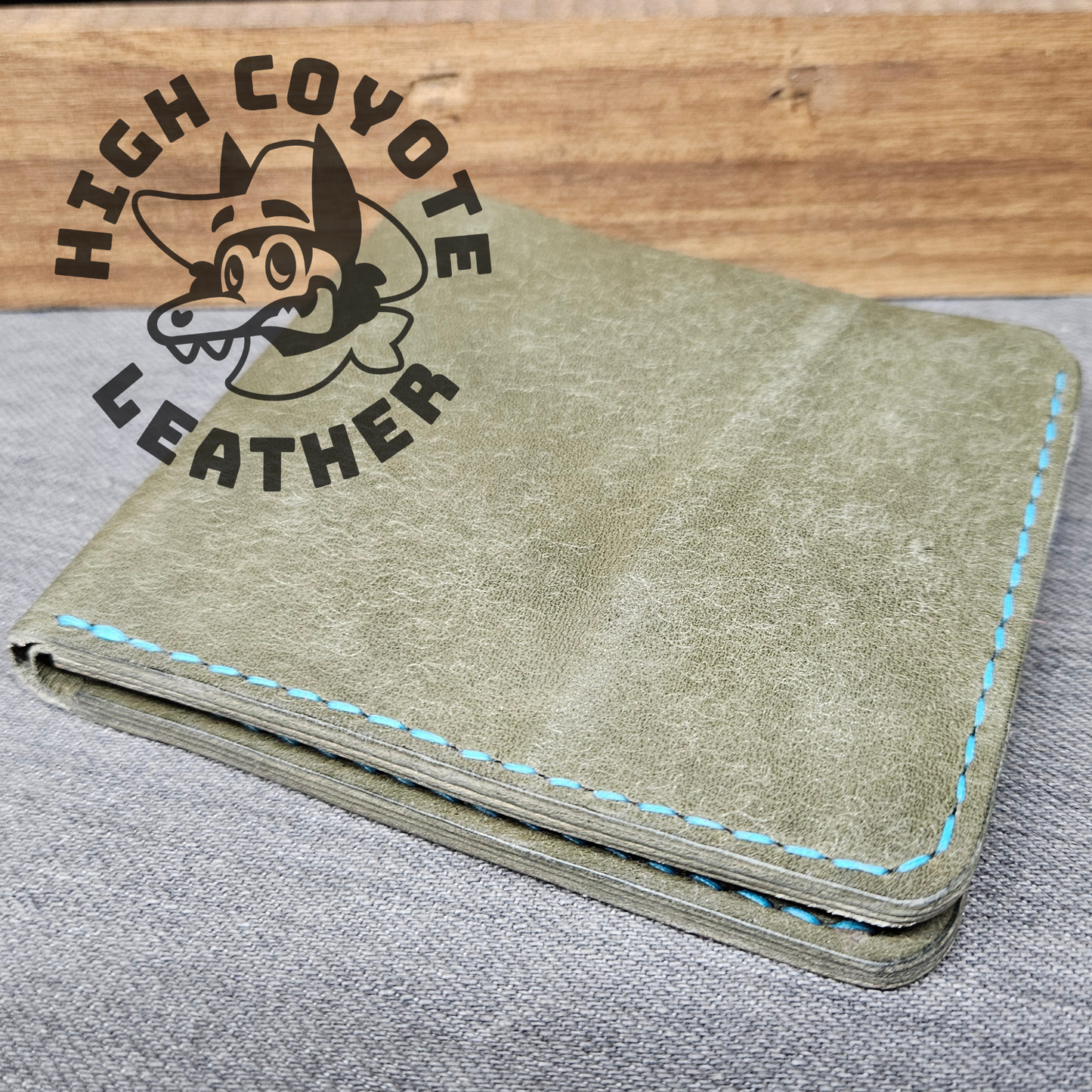 Pueblo Grey w/ Teal Stitching Deluxe Leather Bifold