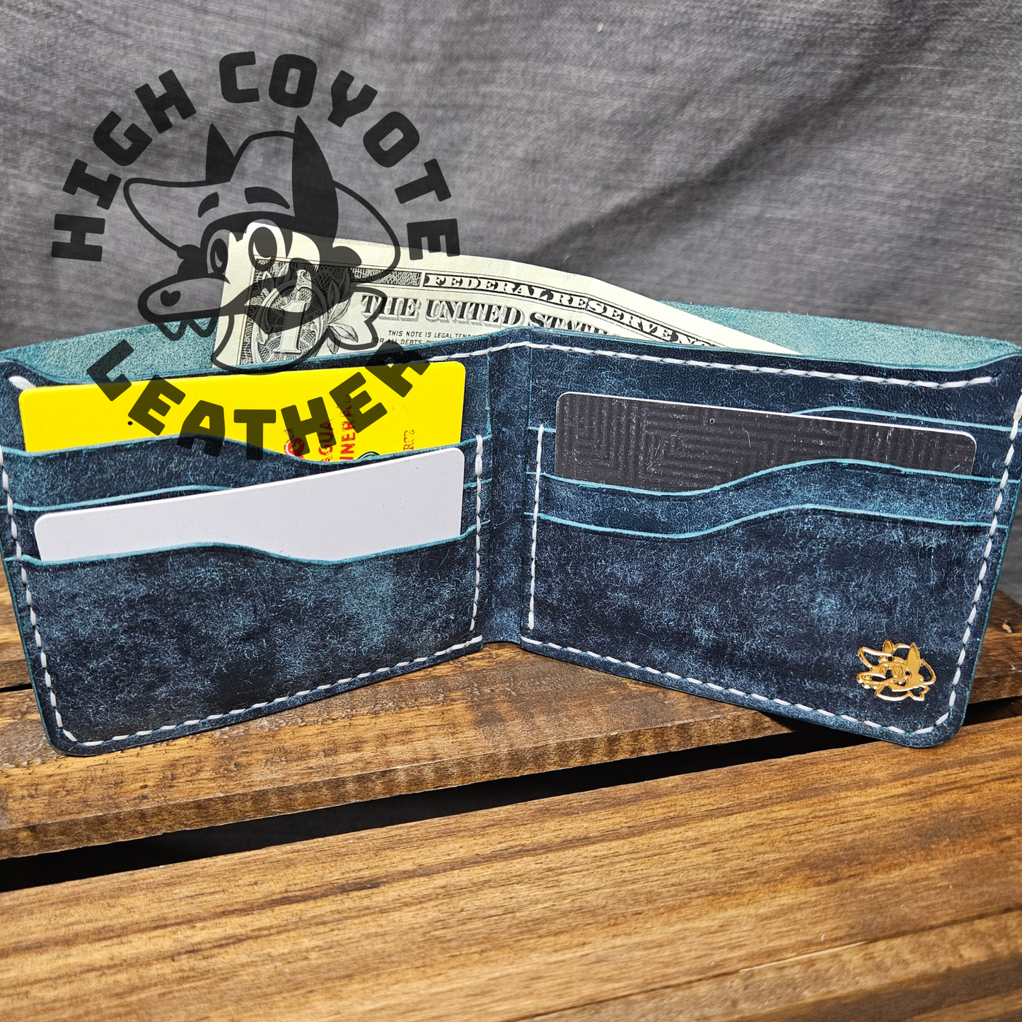 Pueblo Navy Blue w/ White Stitching Deluxe Leather Bifold