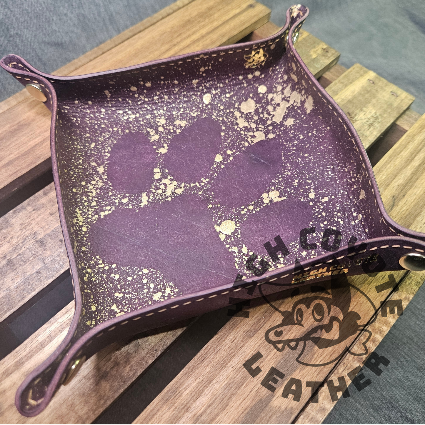 Pueblo Purple w/ Gold Splatter Paw Print Valet Tray