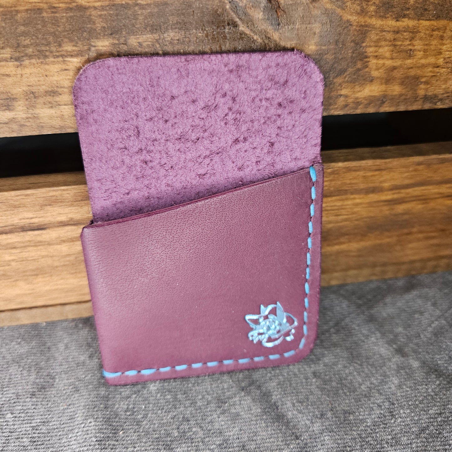 Purple w/ Teal Stitching Wrap Wallet
