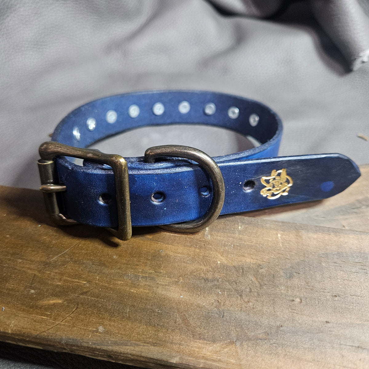 Navy Blue w/ Antique Brass Spikes Pup Collar