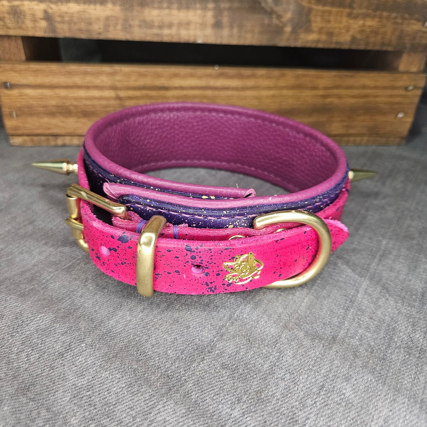 Purple n Pink w/ Brass Spikes Collar