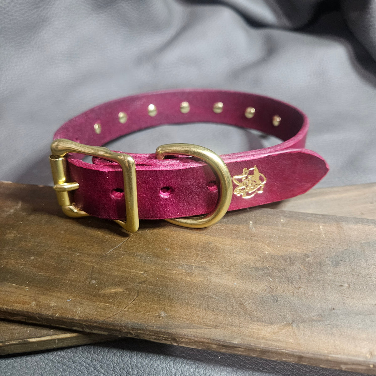 Oxblood w/ Brass Spikes Pup Collar