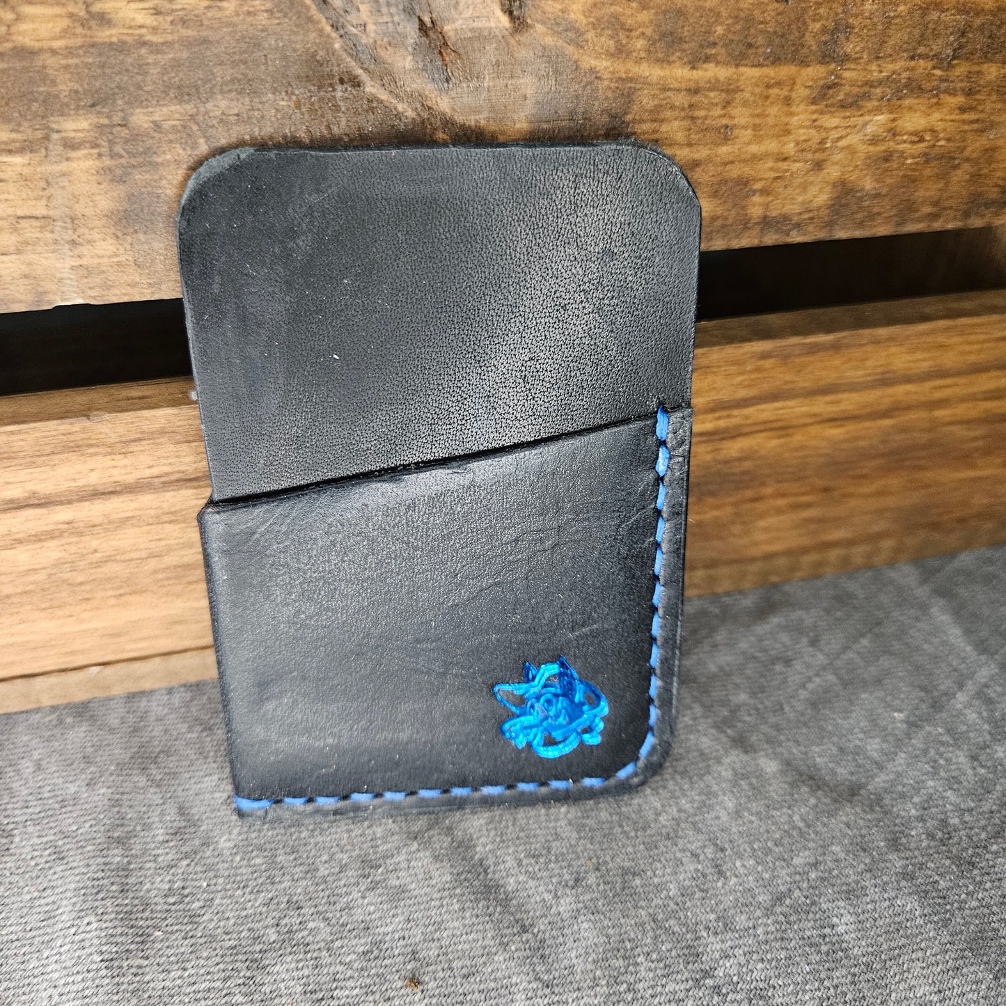 Black w/ Blue Stitching Wrap Wallet