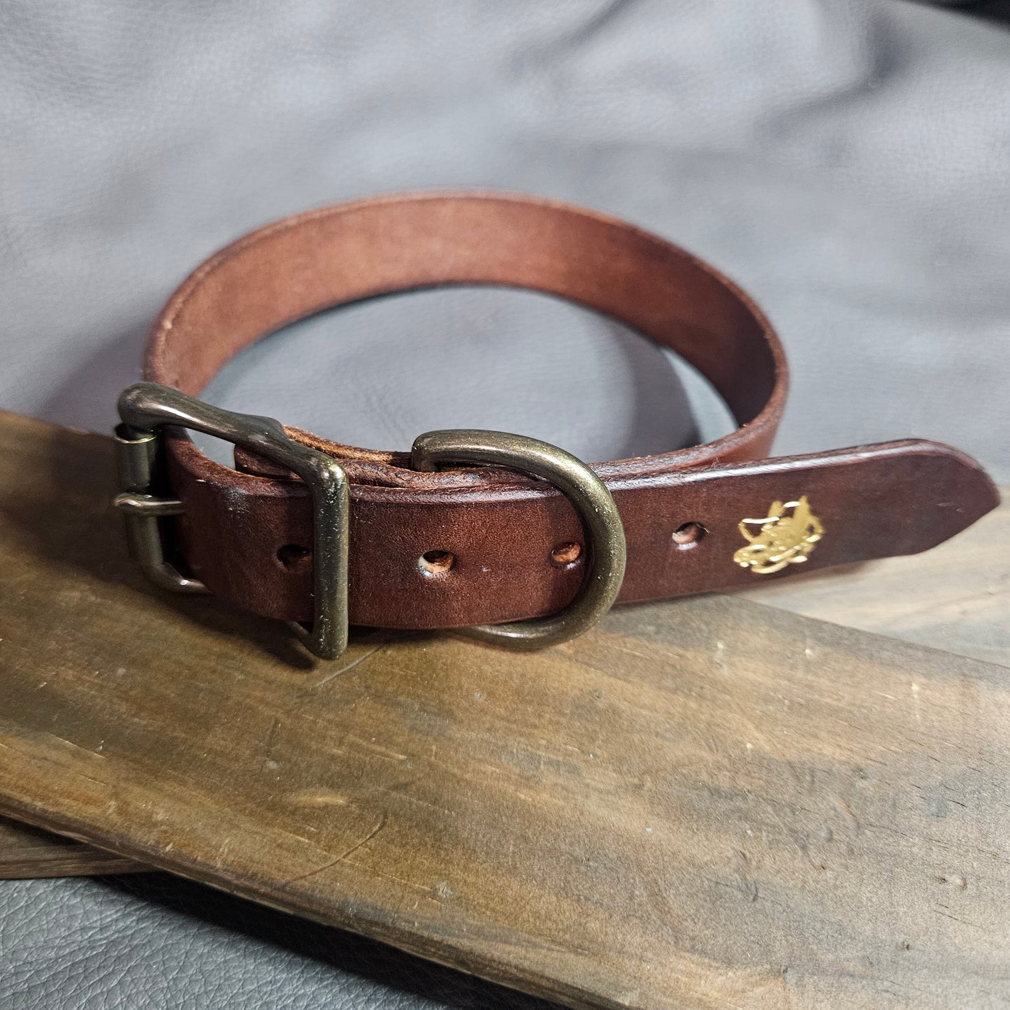 Brown w/ Antique Brass Pup Collar