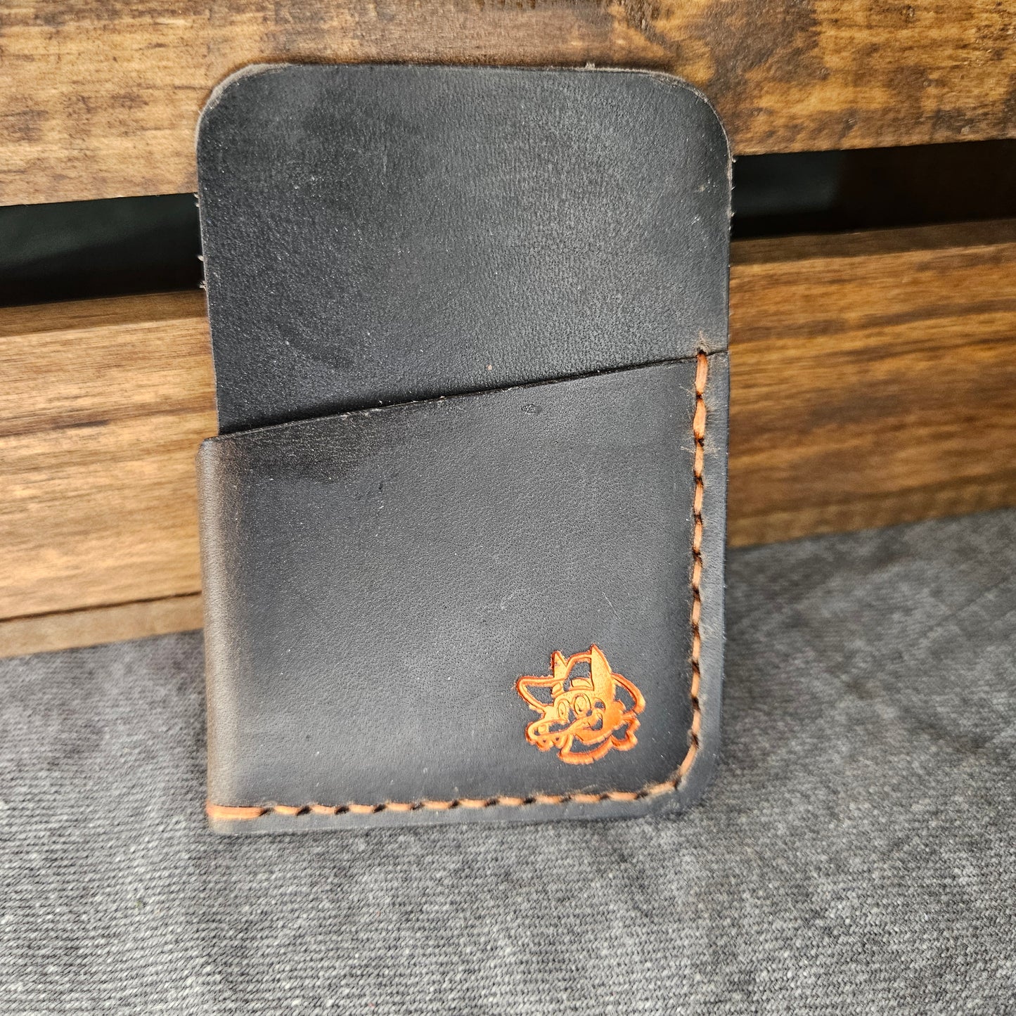 Grey w/ Orange Stitching Wrap Wallet