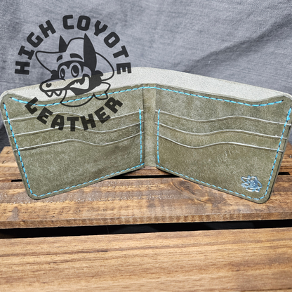 Pueblo Grey w/ Teal Stitching Deluxe Leather Bifold