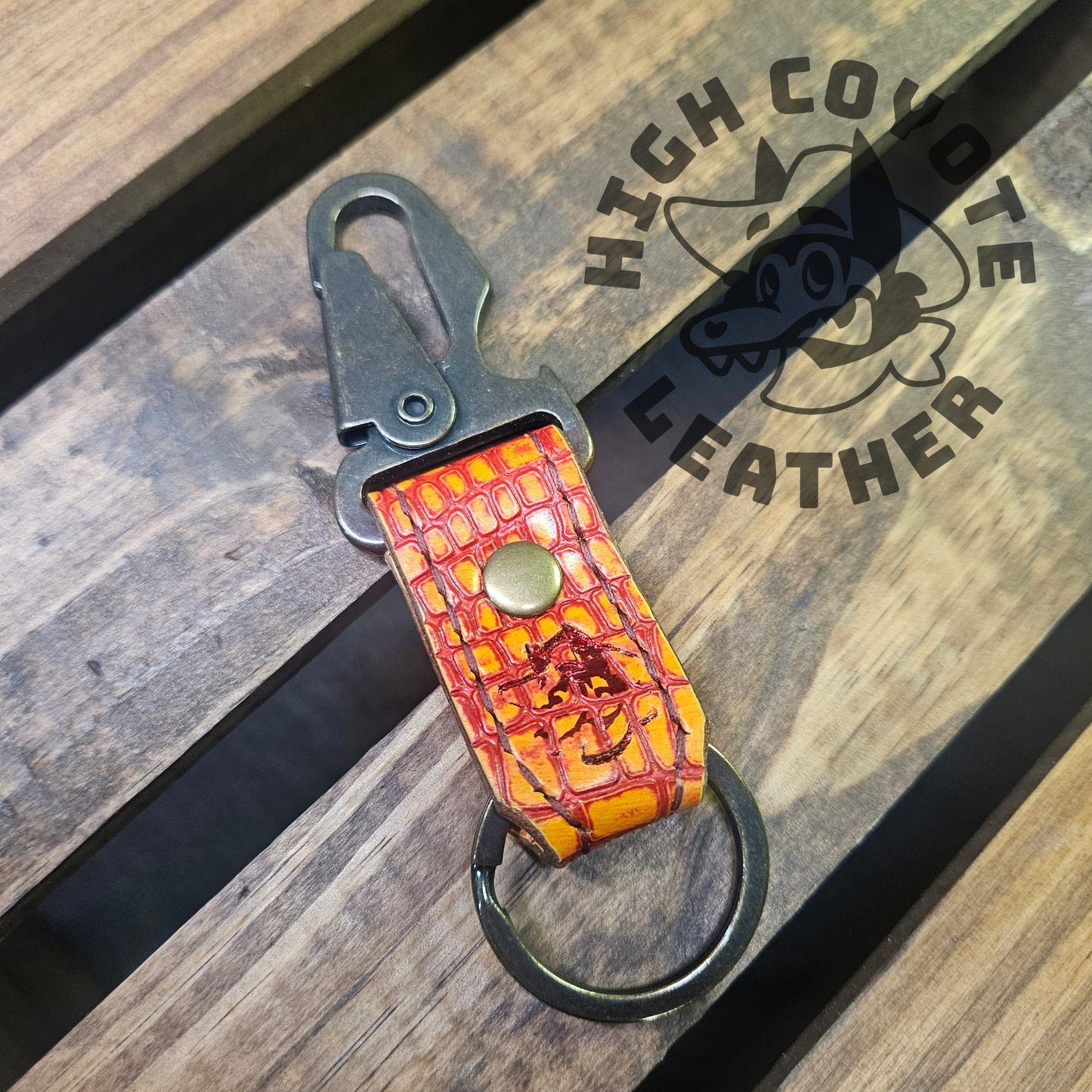 Embossed Crocodile w/ Antique Hardware Snap Keychain