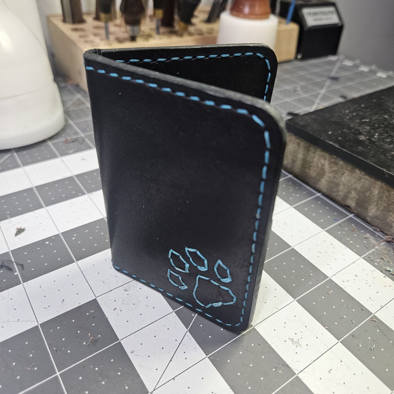 Teal Stitched Paw Mini Bifold