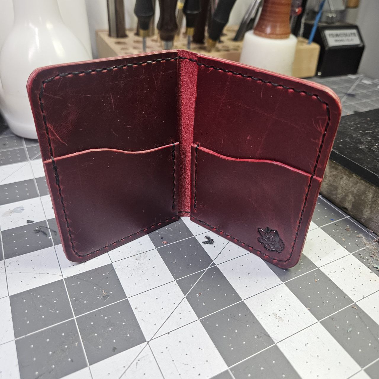 Red with Black Stitched Paw Mini Bifold