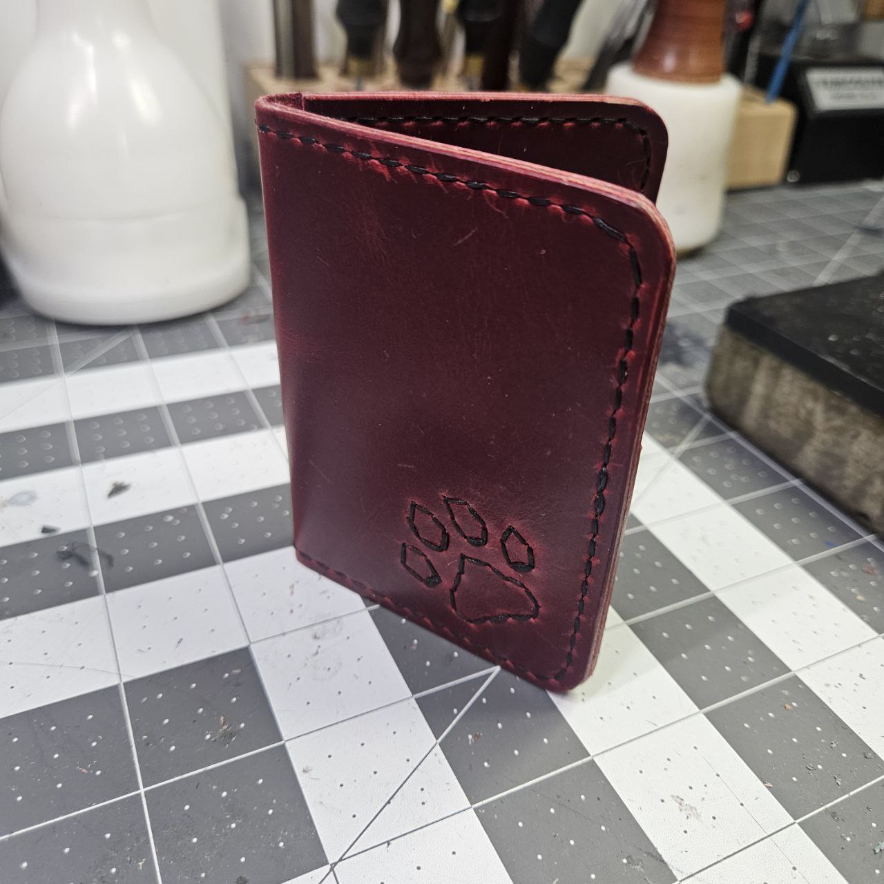 Red with Black Stitched Paw Mini Bifold
