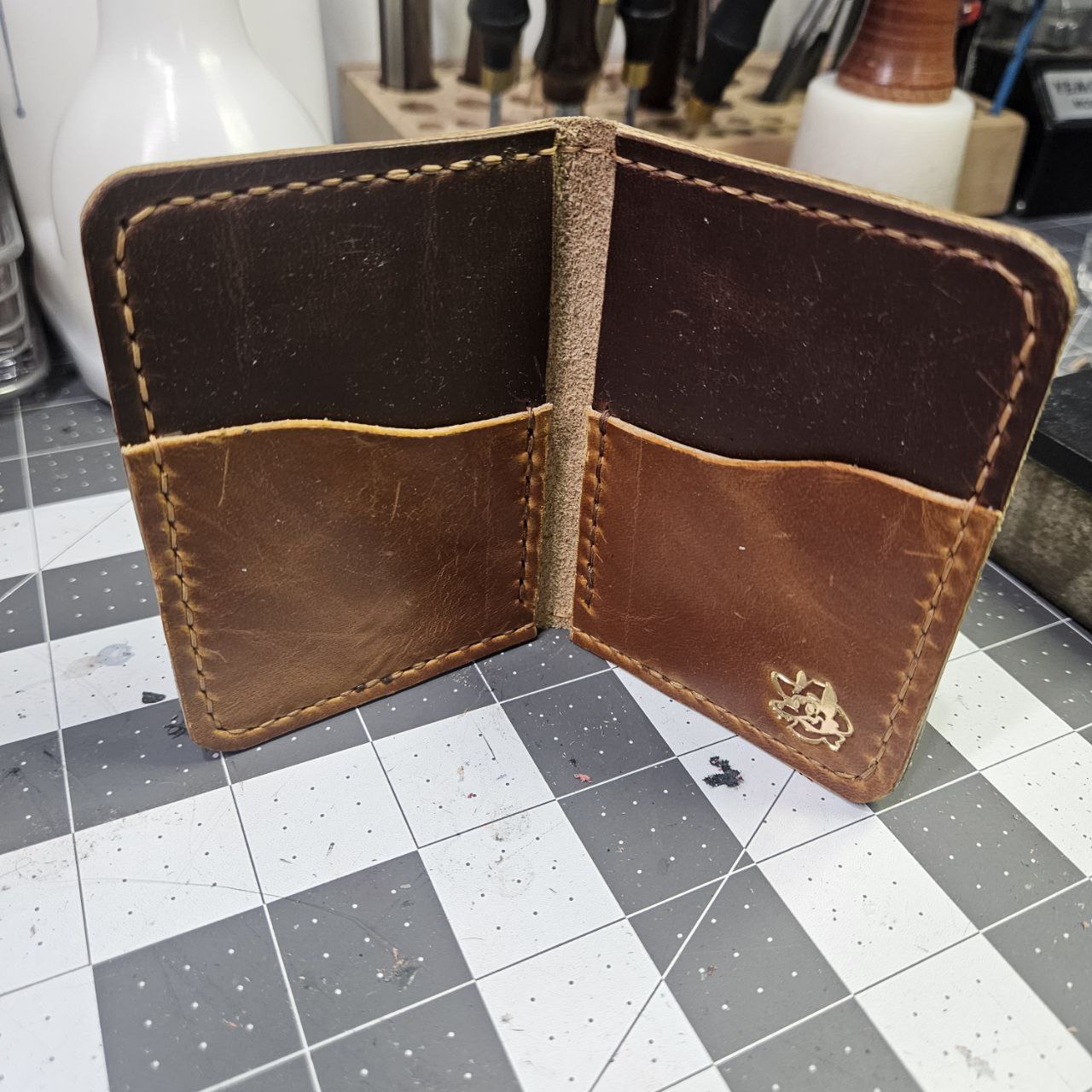 Brown Stitched Paw Mini Bifold