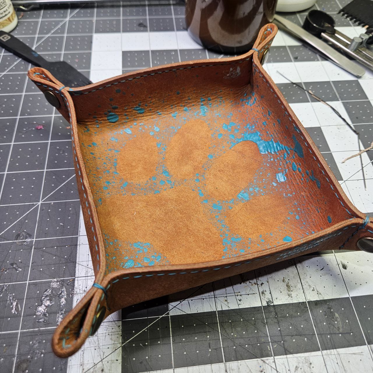 Orange w/ Teal Paw Print Valet Tray (No Snap)