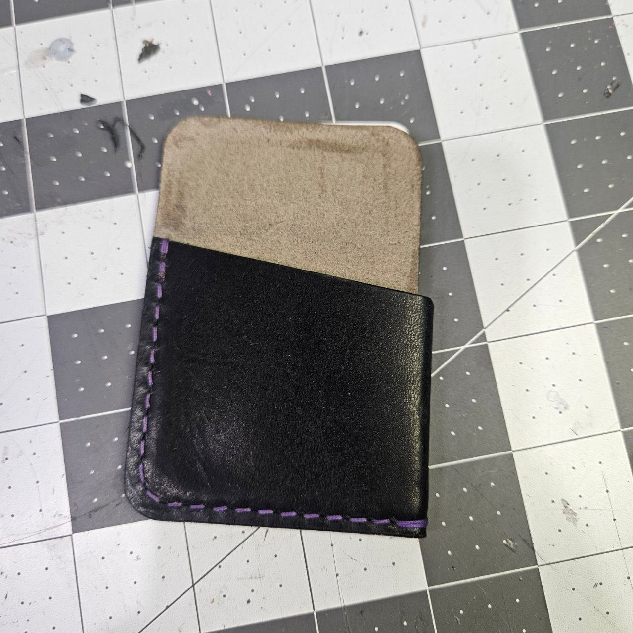 Dark Grey & Black w/ Purple Stitching Wrap Wallet