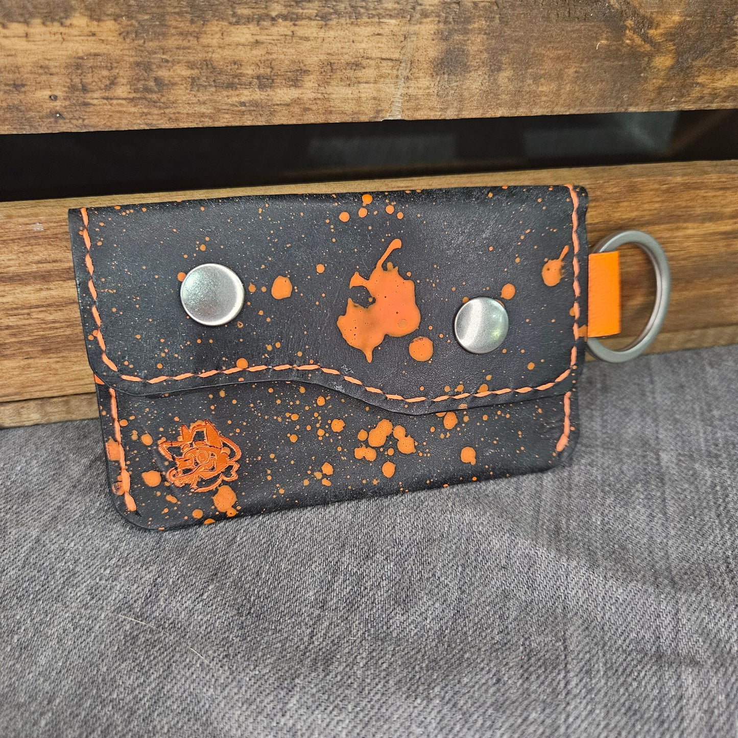 Neon Orange Splatter Keychain Wallet
