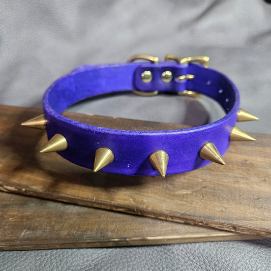 Purple w/ Brass Spikes Pup Collar