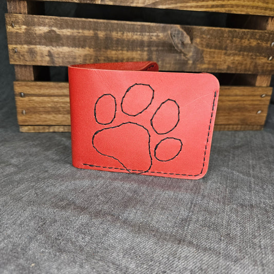 Red w/ Black Stitched Paw Deluxe Bifold (Grade B Discounted)