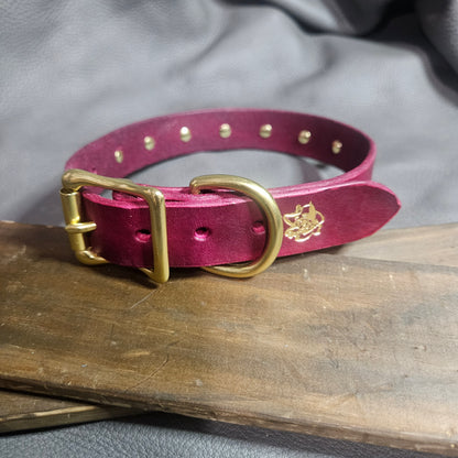 Oxblood w/ Brass Spikes Pup Collar
