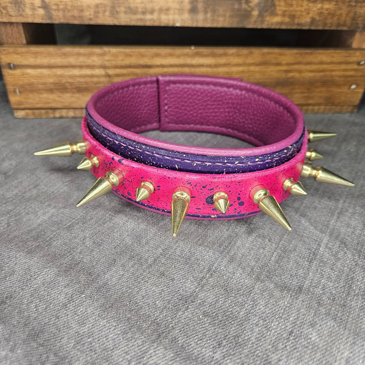Purple n Pink w/ Brass Spikes Collar