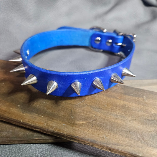 Blue w/ Nickel Spikes Pup Collar