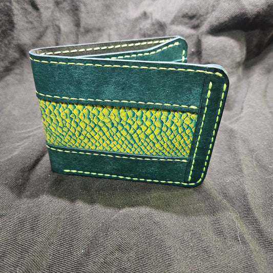 Neon Yellow & Turquoise Salmon Skin Deluxe Bifold