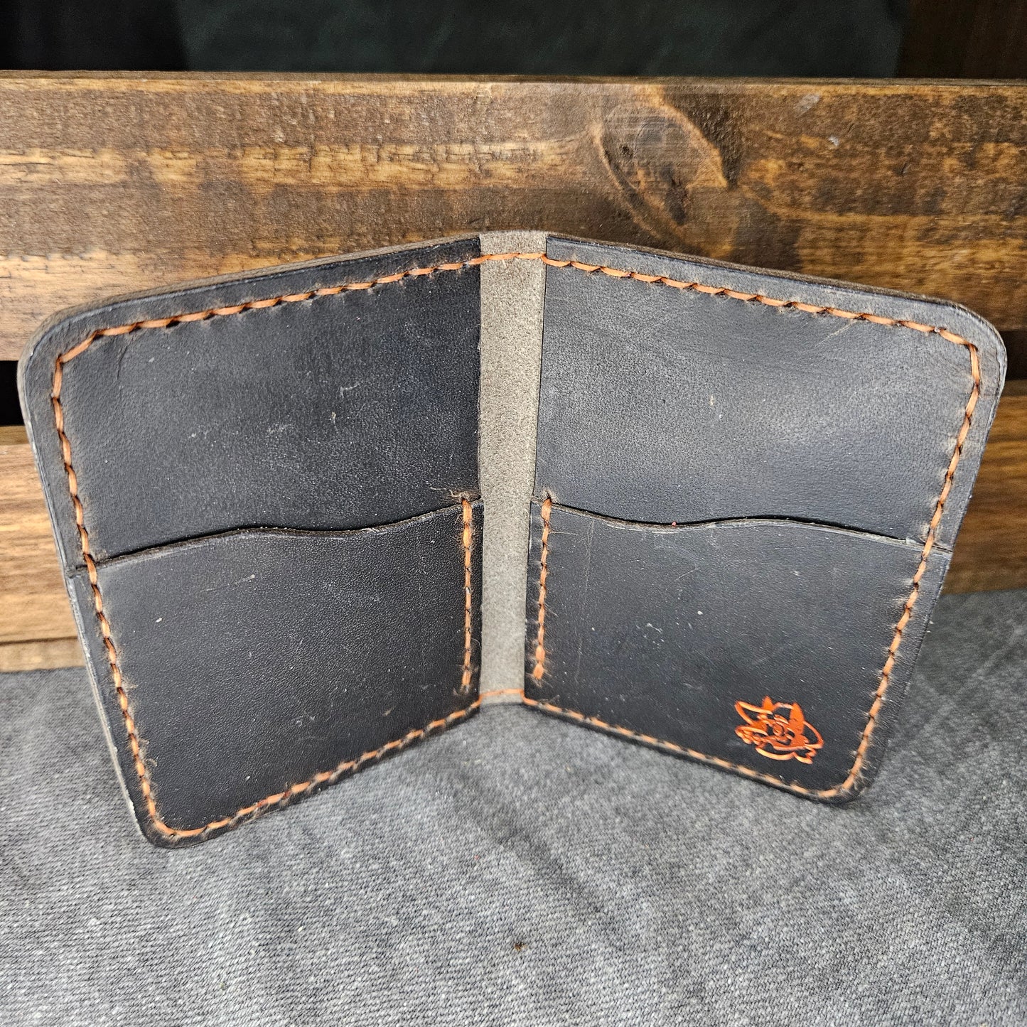 Grey w/ Orange Stitching Mini Bifold