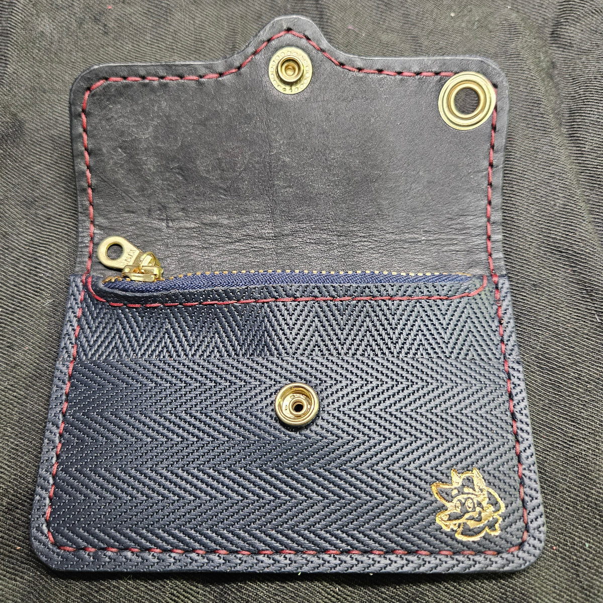 Navy Blue Herringbone Biker Wallet